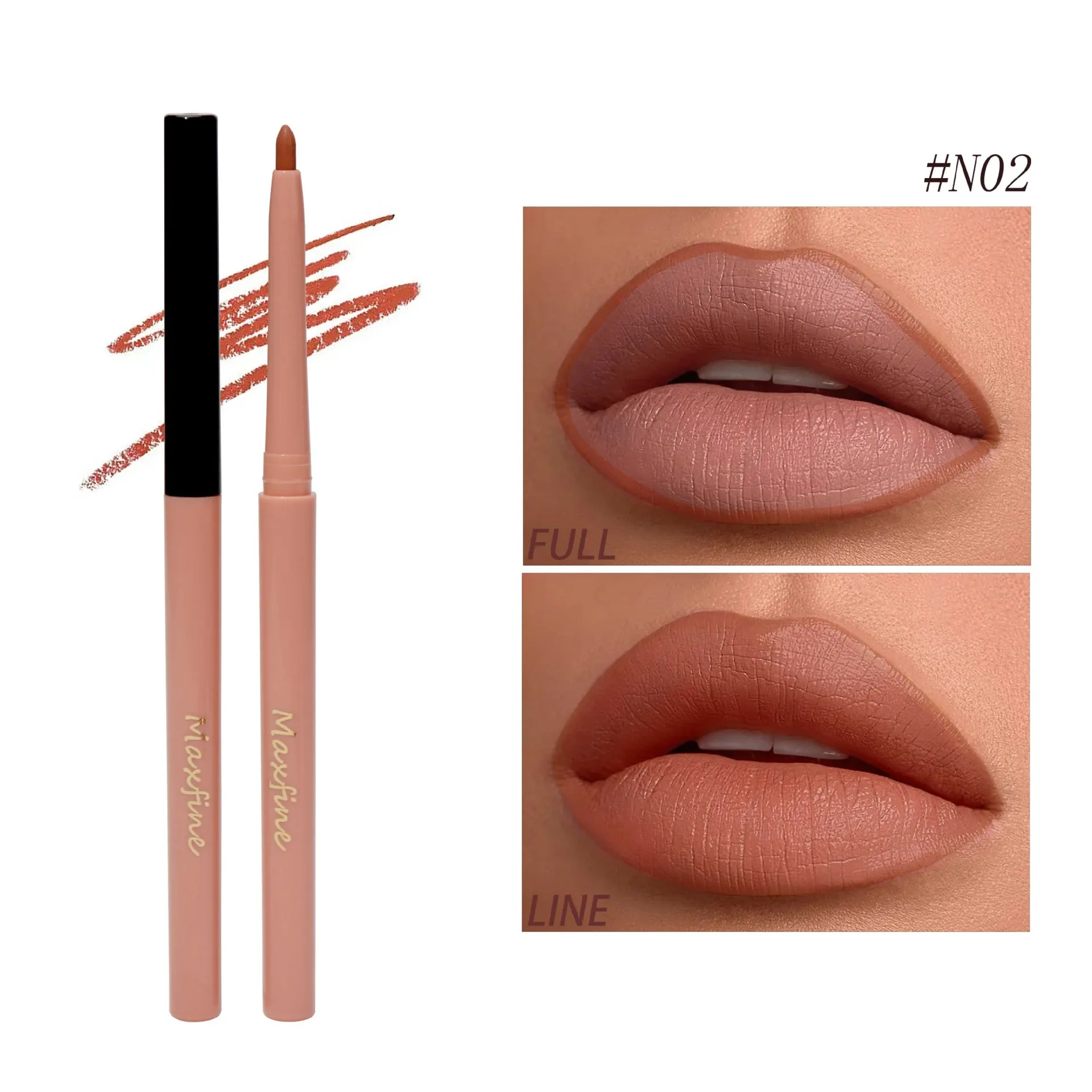 MAXFINE profissional Lip Liner, Long-Lasting Lipliner, Creamy Lip Liner, retrátil, fácil de usar, lápis ricamente pigmentado