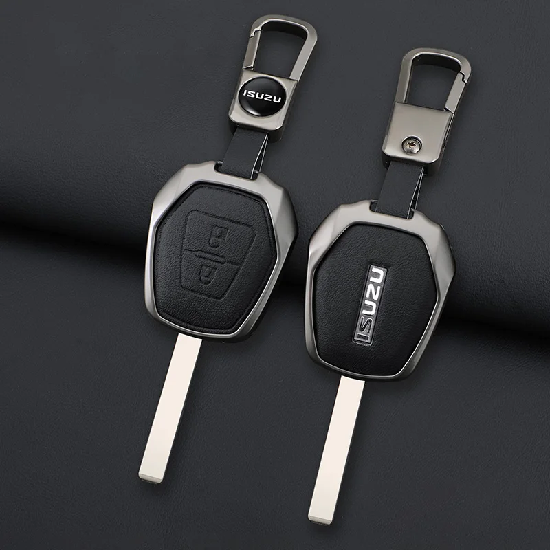 

Zinc Alloy Leather Car Remote Key Fob Cover Case Protector Holder Shell for Isuzu D-max Mux Truck Dmax Auto Keychain Accessories