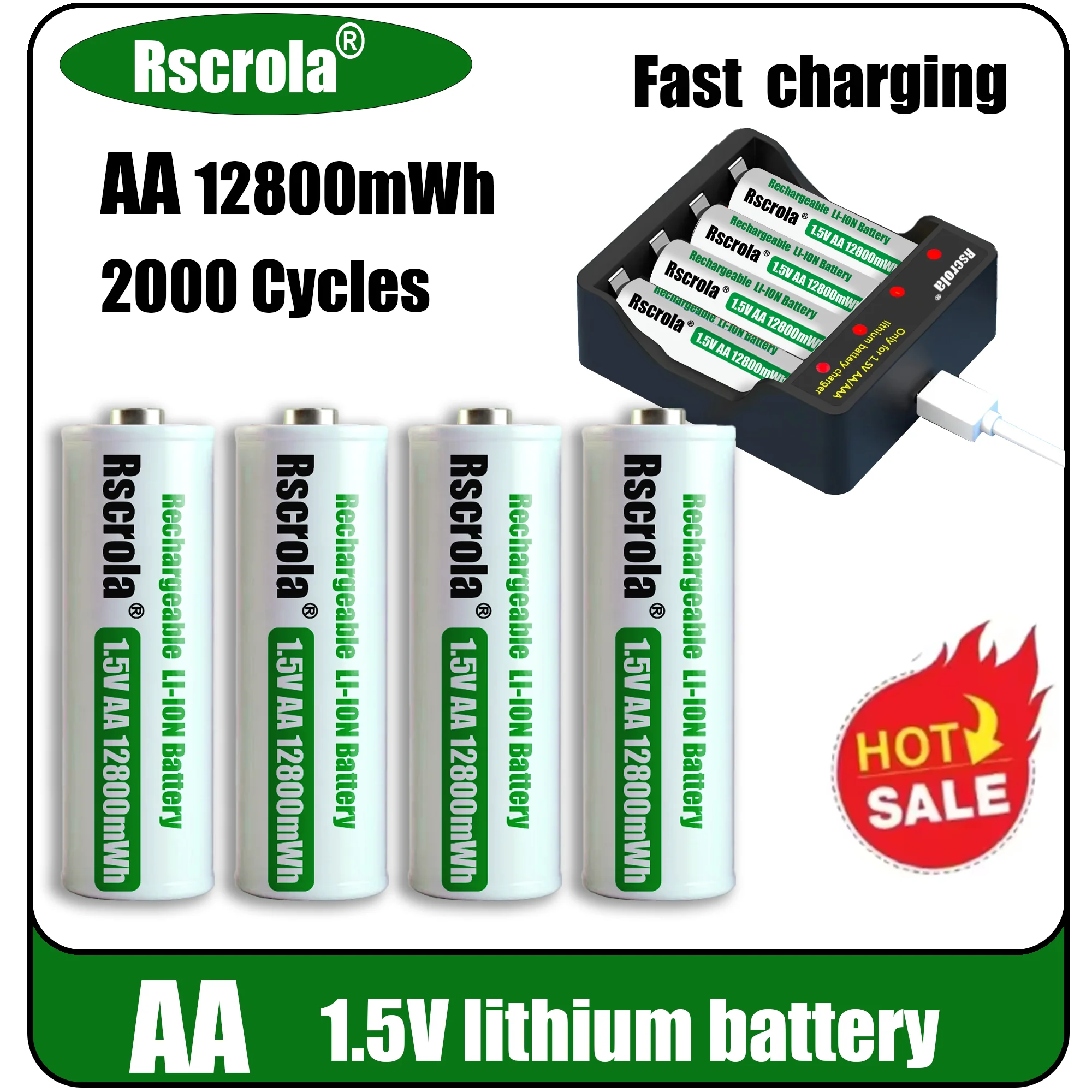 Universal Rechargeable 1.5V AA 12800mWh Lithium ion Battery Fast charging with Charger for Camare Clock  Mouse Fan Electric Toys