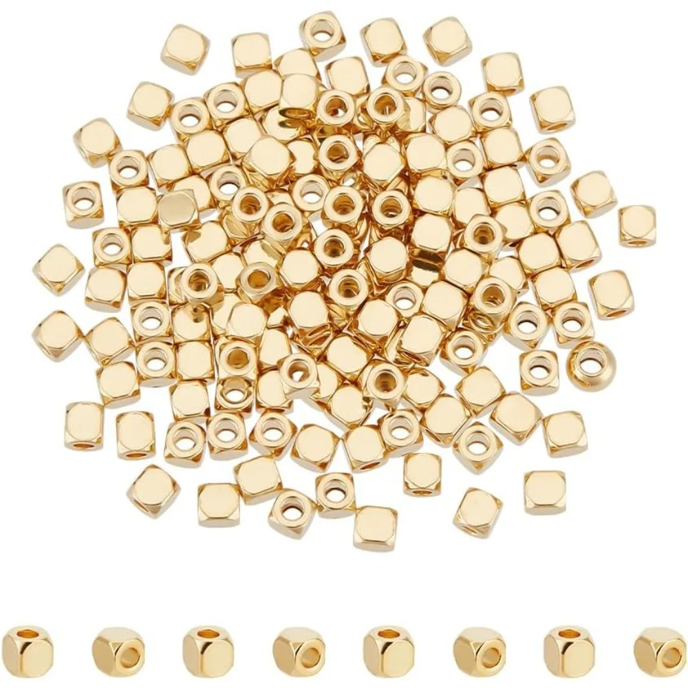 

150Pcs Stainless Steel Cube Beads 2mm Spacer Beads 18K Gold Plated Loose Beads Metal Beads Smooth Beads Big Hole making kit