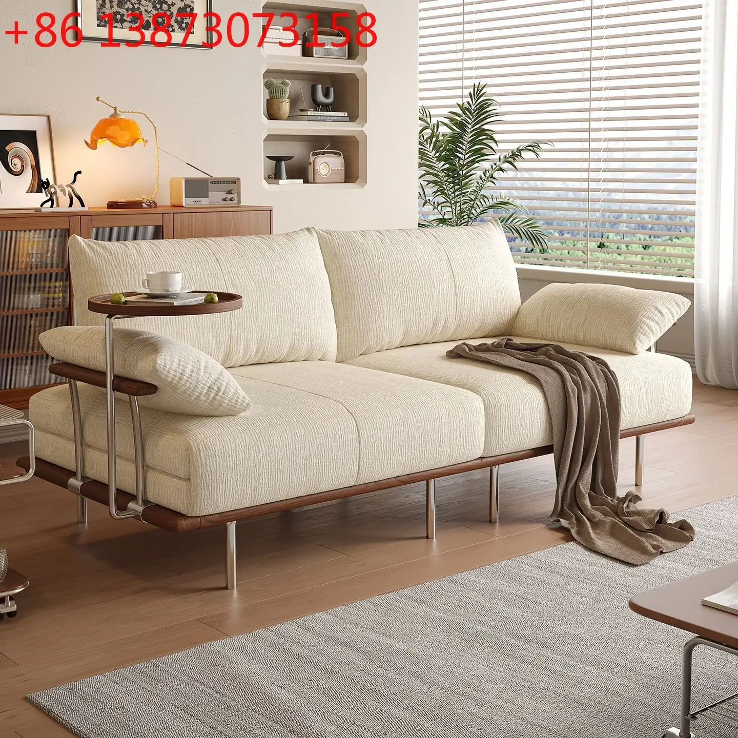 

New cream ash wood sofa bed folding foldable dual-purpose living room retractable small apartment double multi-function