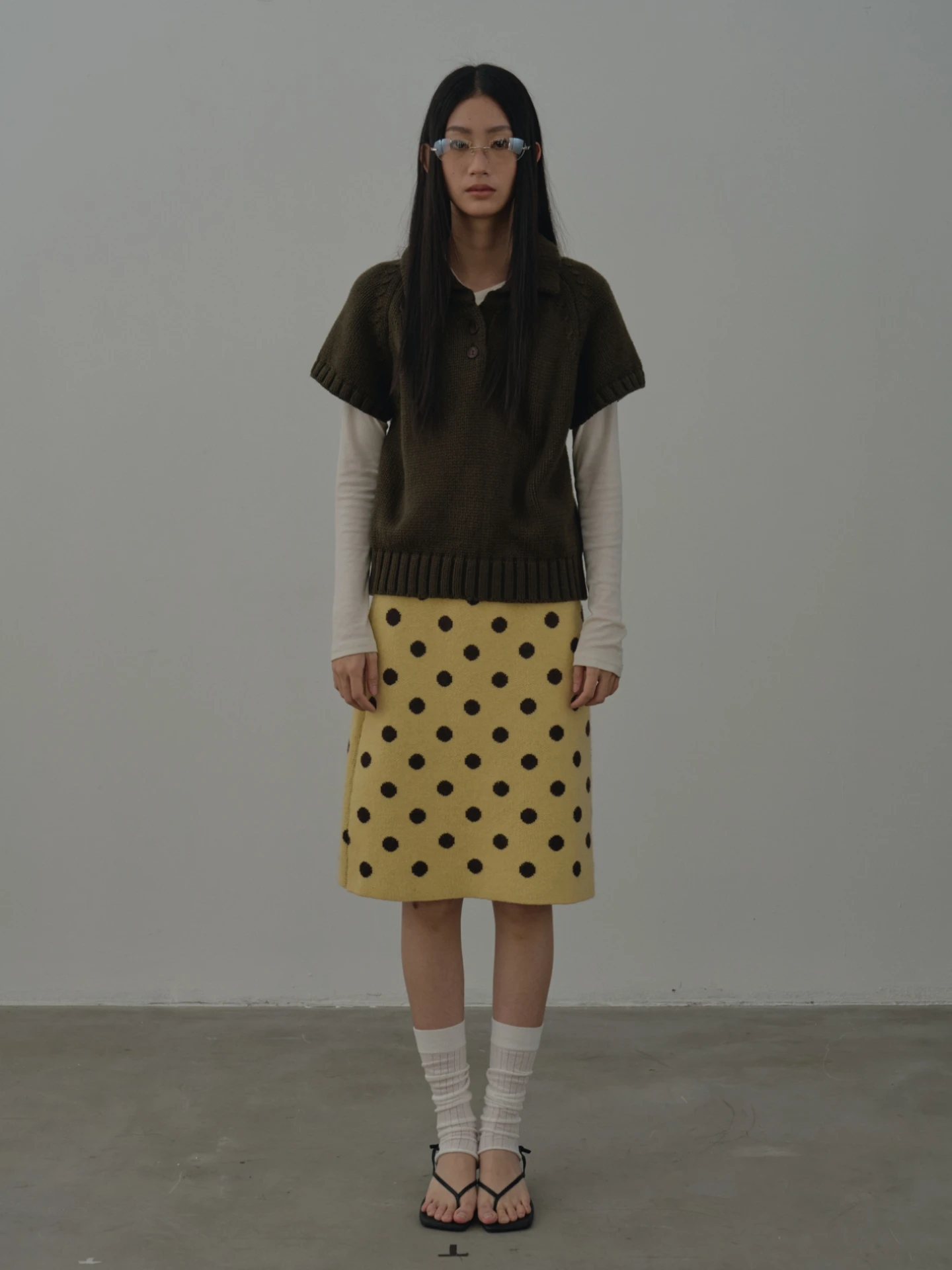 

Rebornique Japanese Sle Handmade Knitted Wool Blend Polka Dot f Skirt Warm Travel Casual Commute High Waist Straight Cut