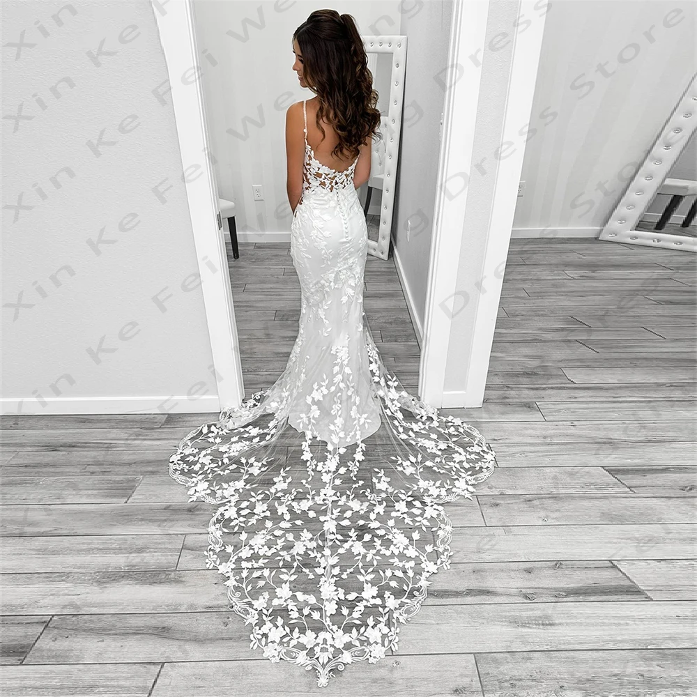 2024 Elegant Mermaid Bride Gowns Lace Sticker Sexy V-neck Sleeveless Princess Wedding Dresses Formal Beach Party Vestidos Robe