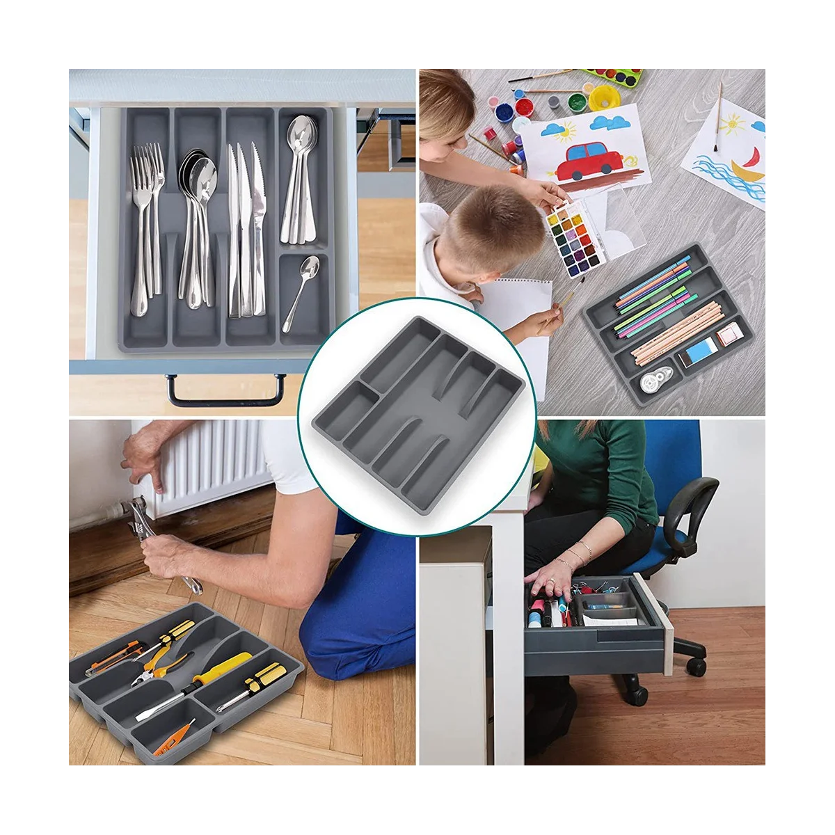 Laci laci dapur Organizer perak pemegang alat makan penyimpan peralatan makan nampan plastik Flatware Organizer