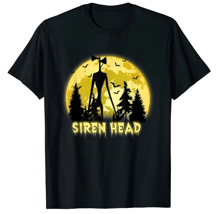 Cryptid Yellow Moon With Bats Siren Head Folklore T-Shirt Funny Tee Gift Y2K tops Unisex Summer Short Sleeve