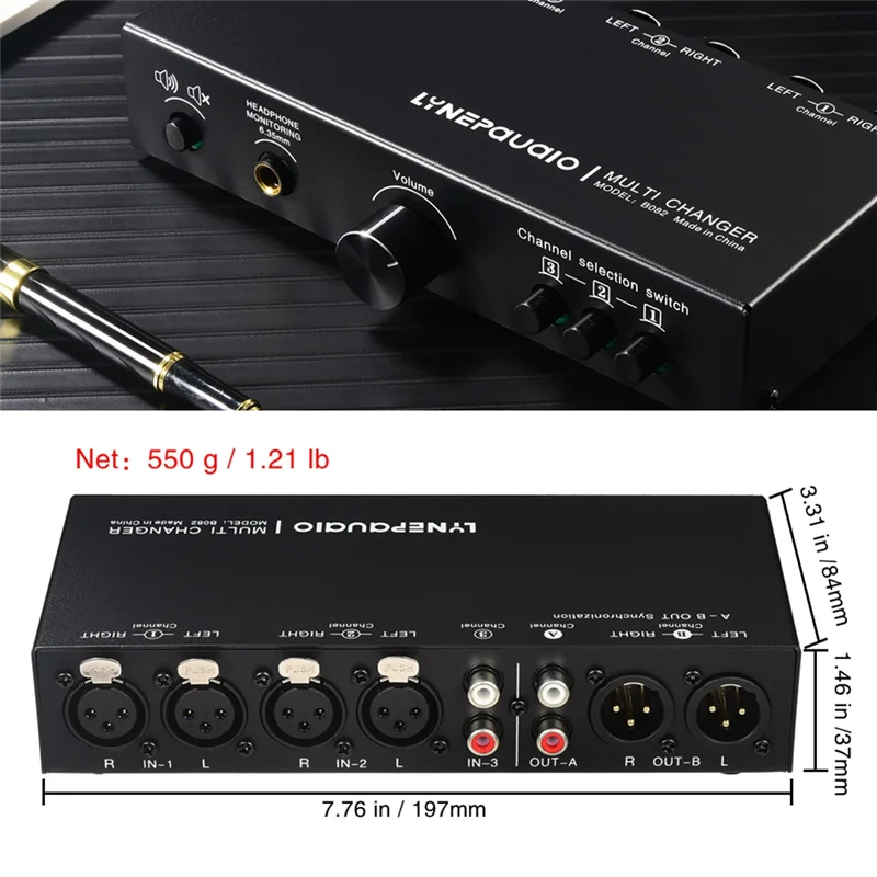 LYNEPAUAIO Front Active Speaker Volume Controller 3 In 3 Out Fully Balanced Audio Signal Selector Switcher XLR Switcher Passive-