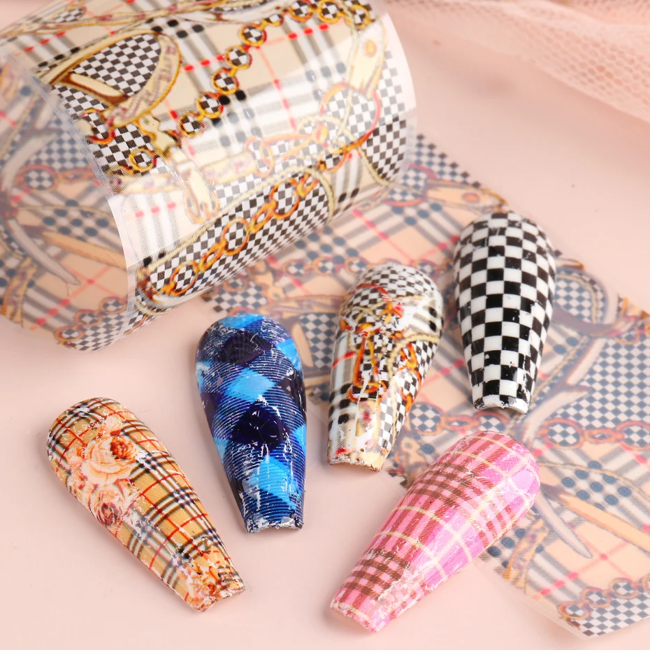 10pcs Lattice Nail Stickers Nail Art Transfer Foil Geometry Plaid Series Starry Paper Wraps Polish Manicure Accessories SAGZ21