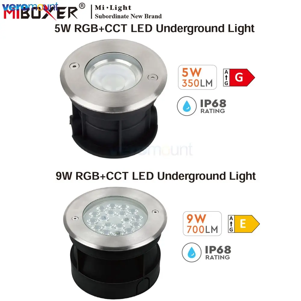 

MiBoxer SYS-RD1 5W SYS-RD2 9W RGB+CCT LED Underground Light (Subordinate Lamp) IP68 Waterproof DC24V 2.4G RF Remote WiFi Control