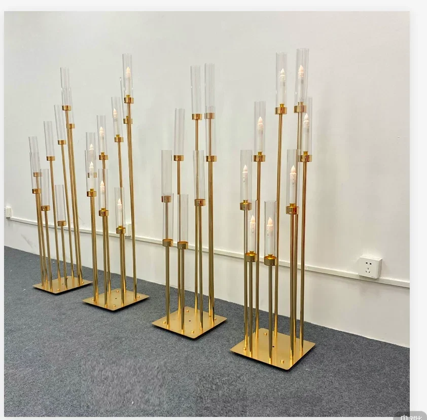 5/10 pcs 8 Heads Metal Candelabra Candle Holders Road Lead Table Centerpiece Gold Candelabrum Stand Pillar Candlestick wedding