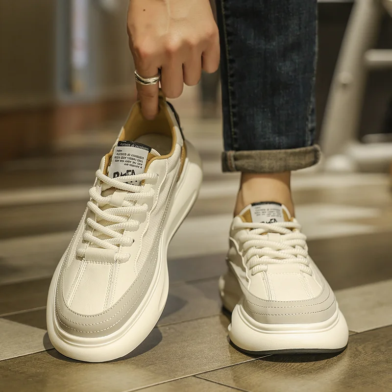 

Men's Breathable Summer Thin Mesh Thick Bottom Agan Board Shoes Sports Casual Student Heightening White Trendy Shoes