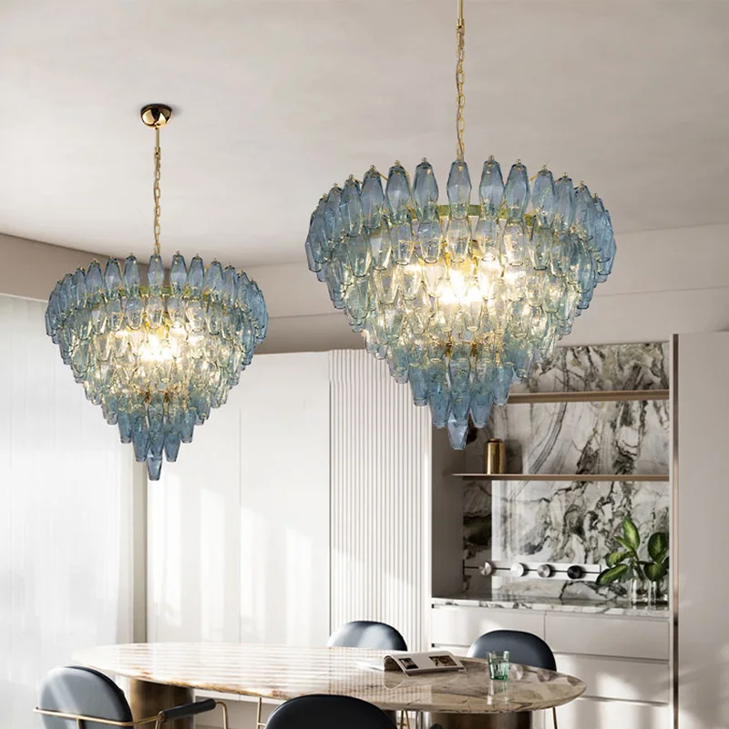 

Modern Murano Glass Lustre Cone Shaped Wish Bottle Shades Electroplated Brass Silver Dimmable Ceilings Lighting