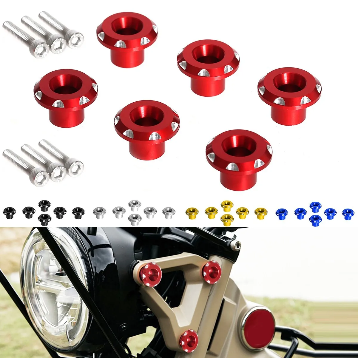 

3D 6PCS 6MM HEADLIGHT BOLT WASHER CAP COVER FOR HONDA MONKEY 125 CT125 TRAIL 125