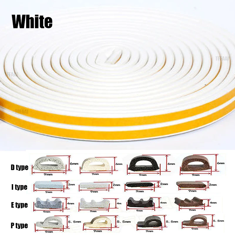 5M/10M Door Window Seal Strip DIEP Self-adhesive Acoustic Foam Sealing Strip Tape Insulation Windproof Rubber Weatherstrip