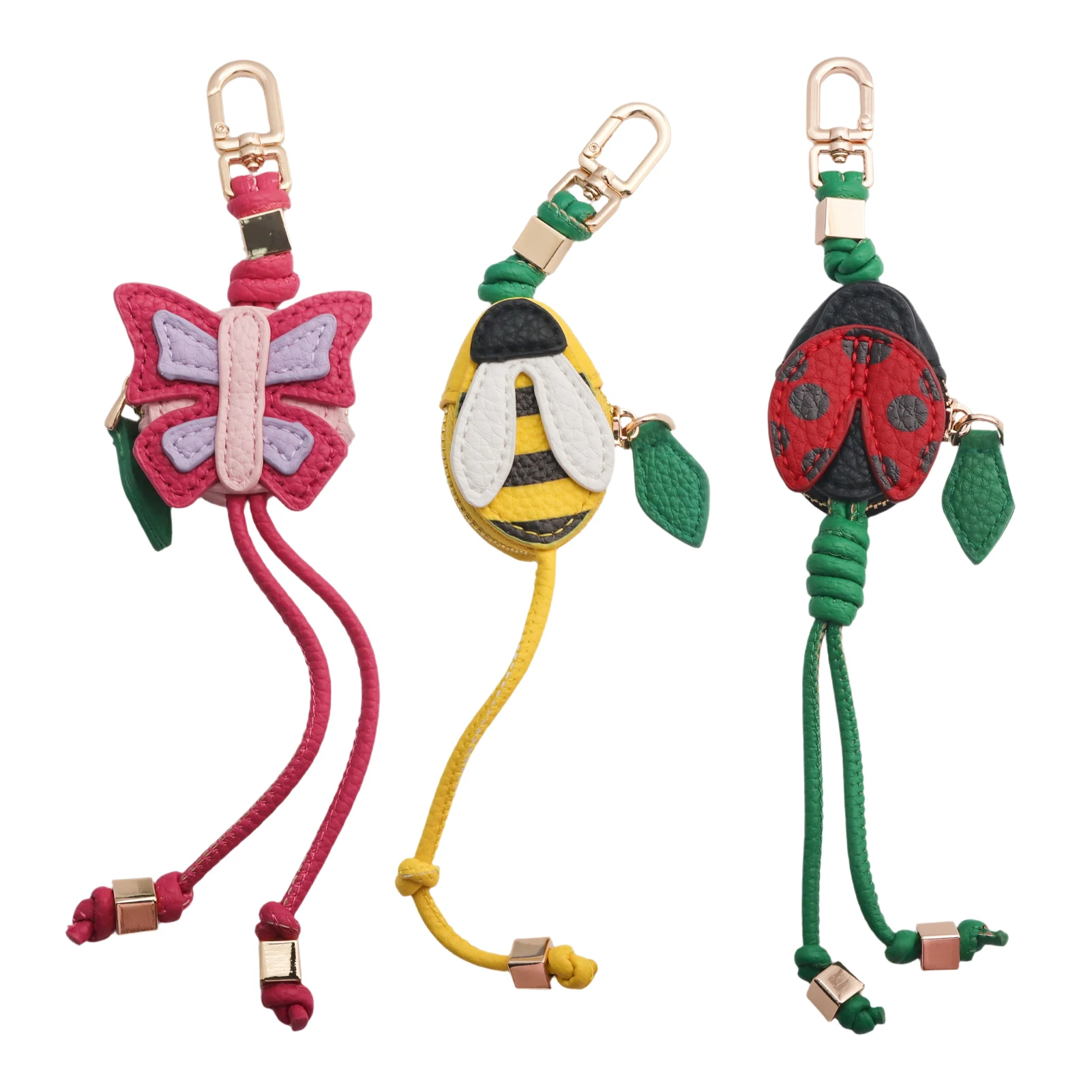Echtes Leder Bienen-Marienkäfer-Schmetterling Mini-Münzbörse Schlüsselanhänger Niedlicher Tier-Taschenanhänger Auto-Hängedekoration Geschenk für Frauen – Detail 1