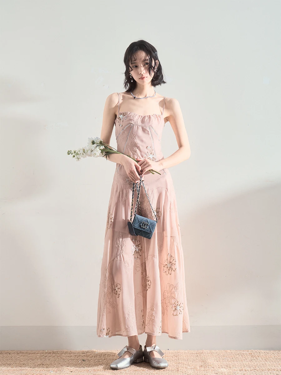 

Женское летнее платье Liparpa Pearl Rose с вышивкой, цветочным узором, на бретельках, длинное, с завышенной талией, повседневное, в стиле фейри