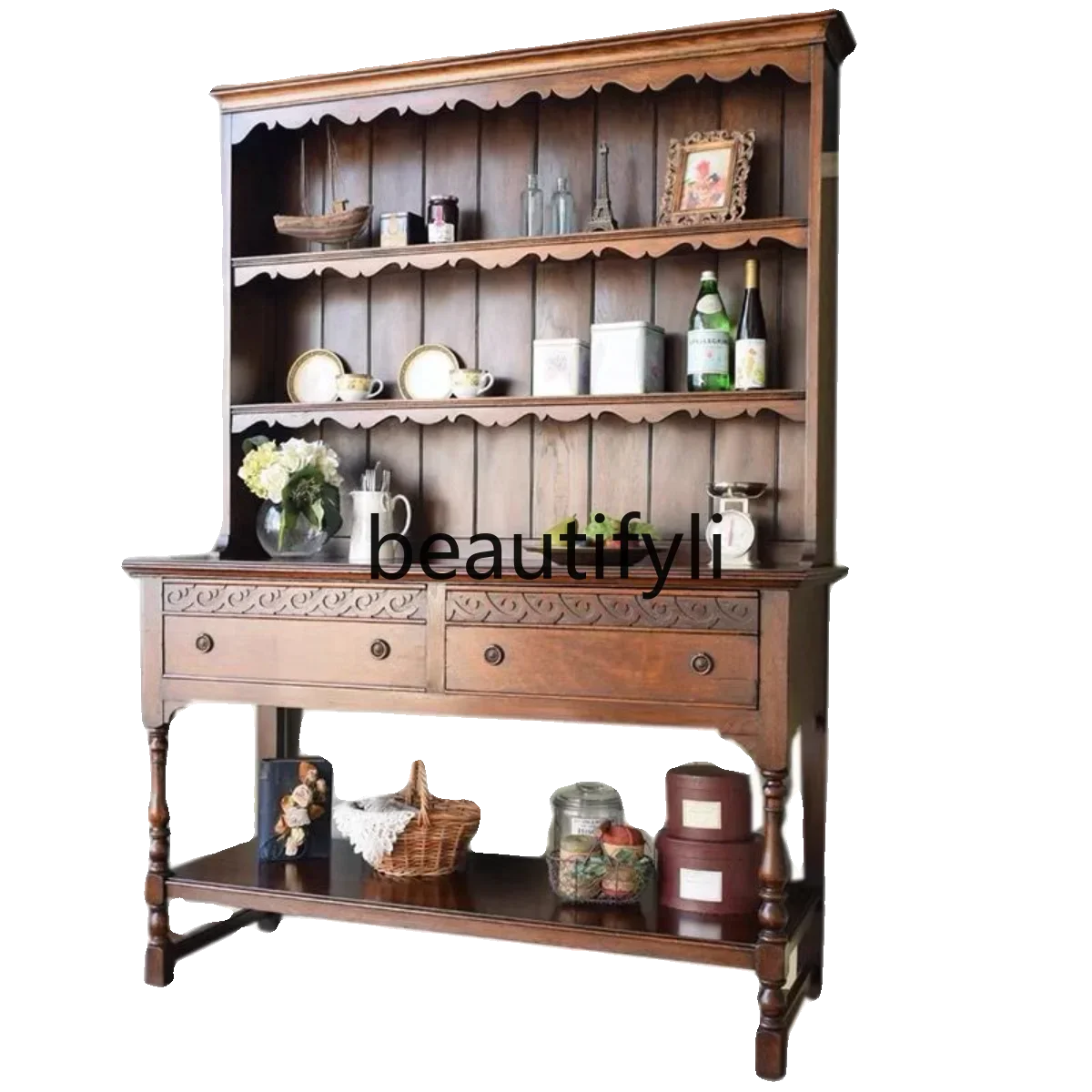 

Retro medieval style solid wood dining side cabinet, entrance cabinet, neoclassical simple study writing desk6220