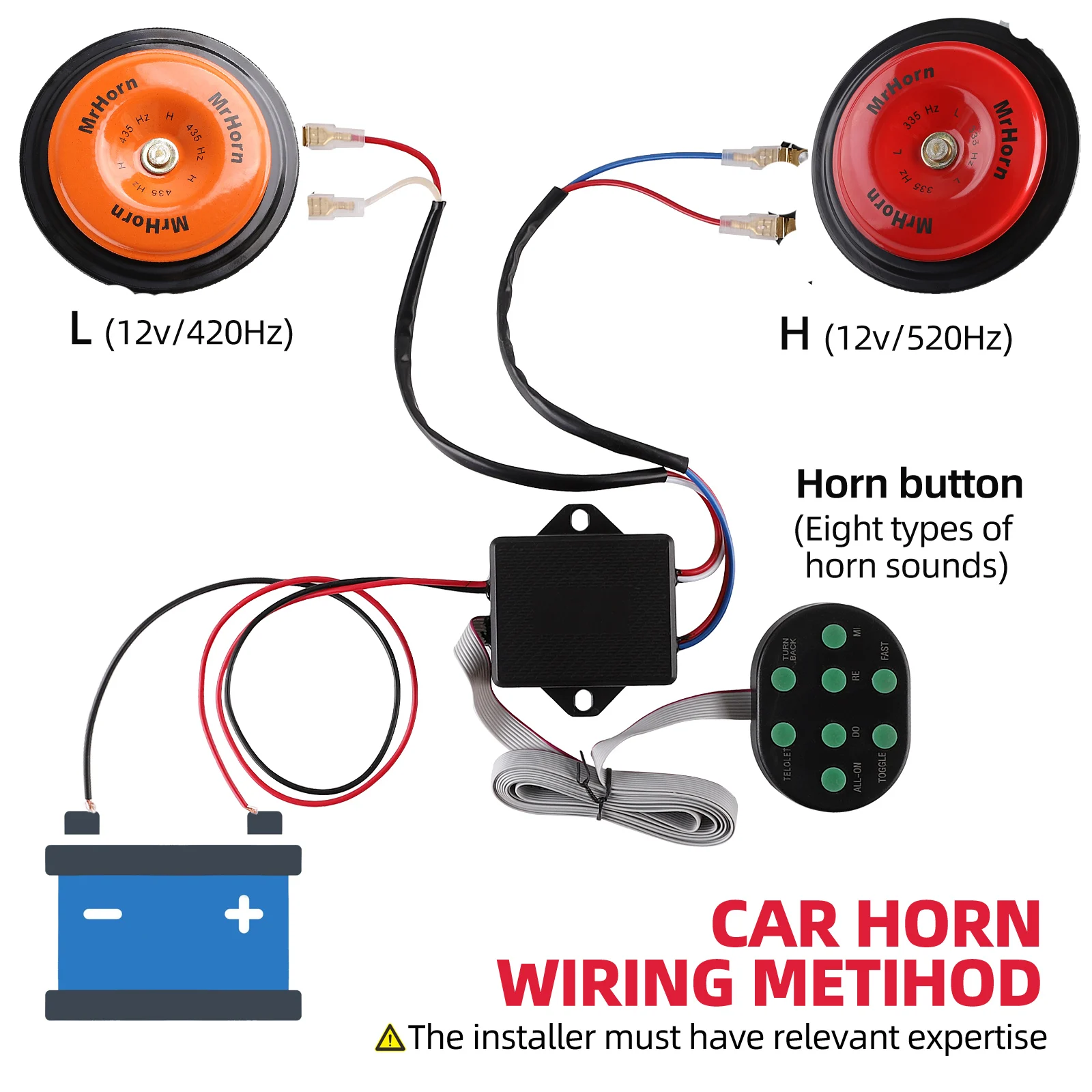 

120dB Super Loud 12V Disc Horn with 8 Tone Musical Controller Electric Vehicle Horn Kit Universal fit for Car Truck Motorcycles