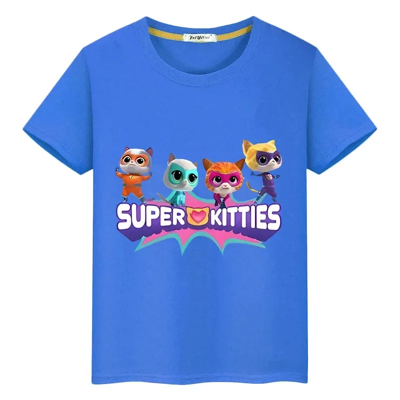 Super Kitties 100% Cotton T-Shirt Print Short Tops Cartoon pride tshirt y2k one piece boys Summer Anime Tees kids clothes girls