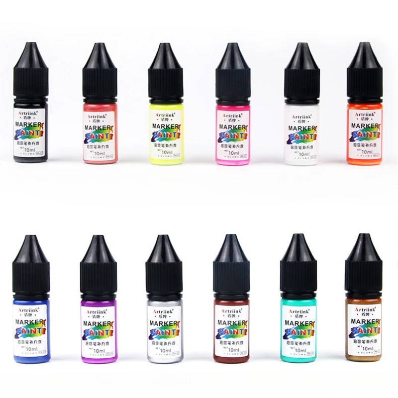 12 لون 10 مللي قلم جاف للرسم الحبر النفط القائم على مقاوم للماء الشمس مقاومة قلم تحديد العالمي الملونة الحبر الملحق الحل لوازم الفن