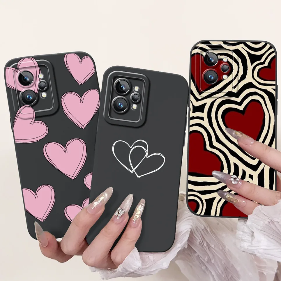 Love Heart Girly Phone Cover For Realme GT2 Pro Case Realme GT Neo2 GT2 GT Neo 3T Funda Soft Matte Silicone Lens Protection Capa