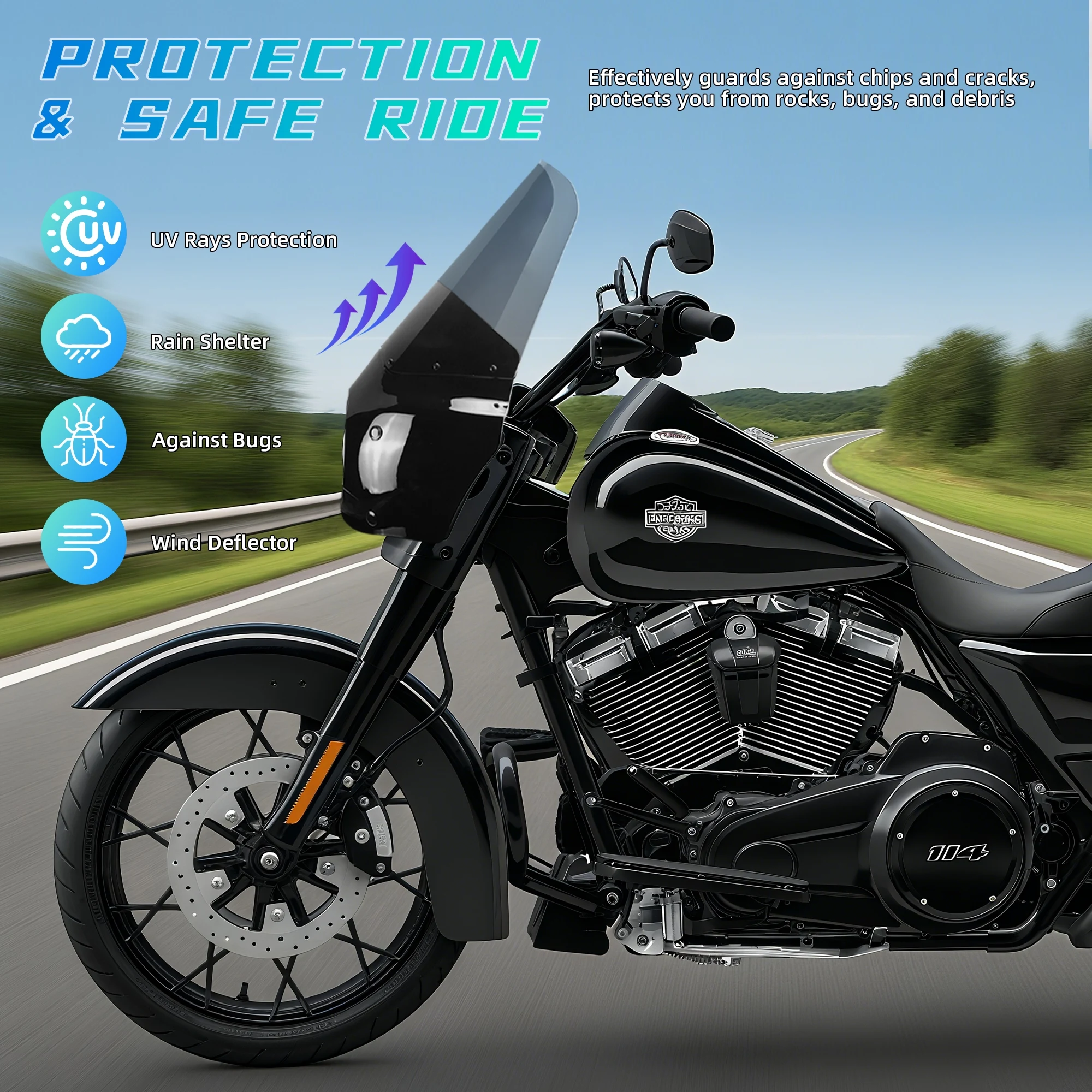 مصباح أمامي مناسب للزجاج الأمامي مقاس 15 بوصة مقاس 7 بوصة لدراجة Harley Touring Road King FLHR 1994-2023 Road King Special FLHRXS 2017-2025