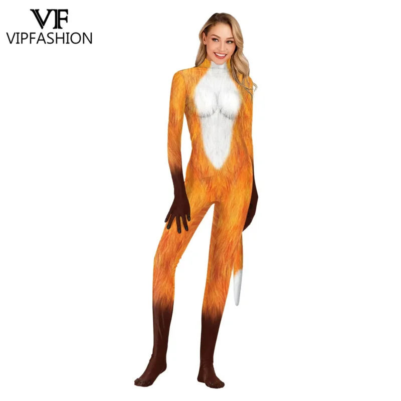 Combinaison de Cosplay de Renard à la Mode pour Adulte, Costume à Couverture Complète, Imprimé Gelanimal, Zentai, Carnaval, avec Queue, Tenue Fantaisie, VIP