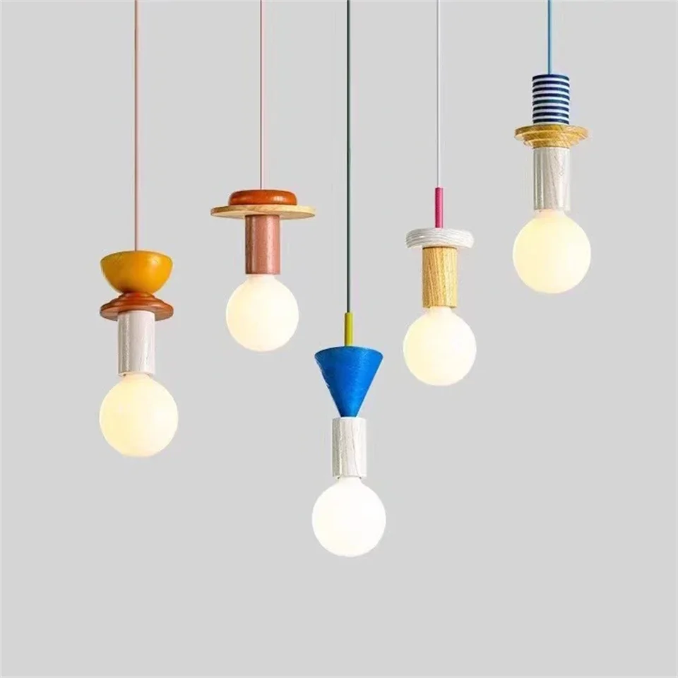 

Modern Lustre Grain Ceiling Pendant Lamp Nordic Wood LED Pendant Lights Kitchen Restaurant Home Decor Hanging Lamp Light Fixture