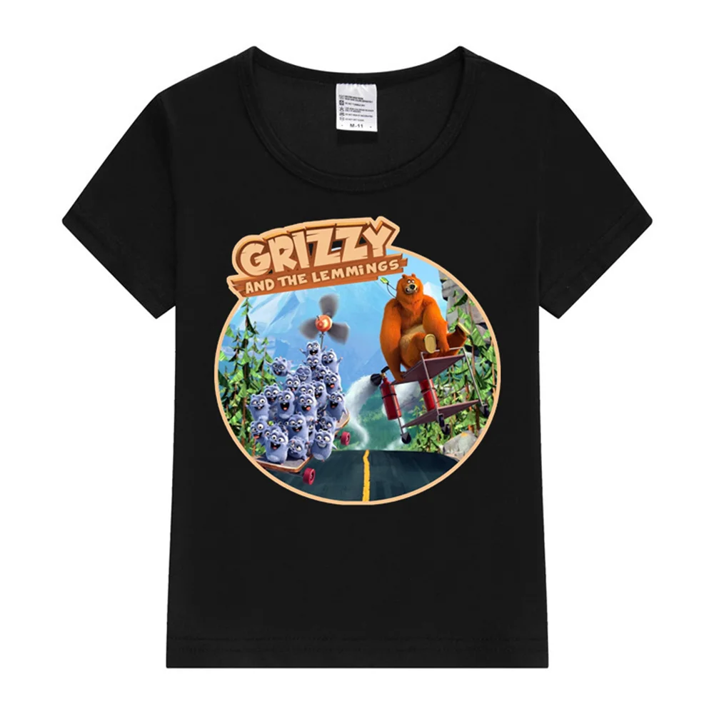 2024 New grizzy and the lemmings Kids T-Shirt Cartoon Print Kids T-Shirts Children Girls Tops Clothes