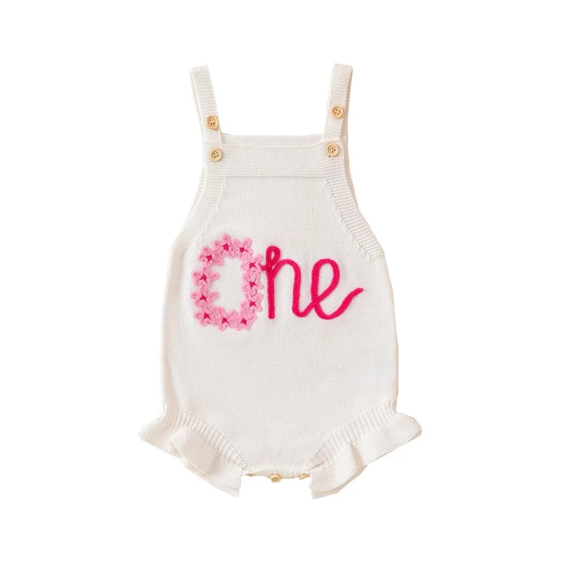 Baby Girl Birthday Outfit One Romper Sleeveless Jumpsuit Flower Embroidery Overall  Newborn Cake Smash Clothes