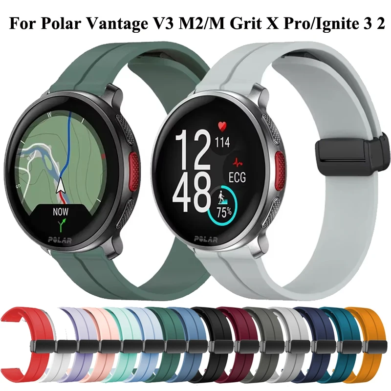 20 22mm Magnetic Buckle Strap For Polar Vantage V3 M2/M Grit X Pro Titan Bracelet Silicone Band For Polar Ignite 3 2 Unite Pacer