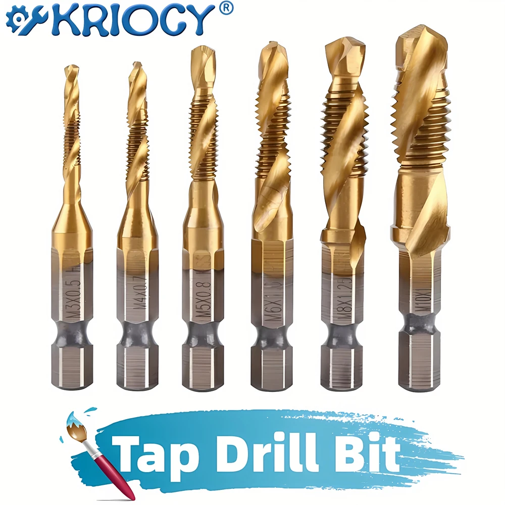 Tap Drill Bit Set Hex Shank Titanium Plated HSS-Screw Thread Bit Screw Machine Compound-Tap for Metal Steel Wood Plastic