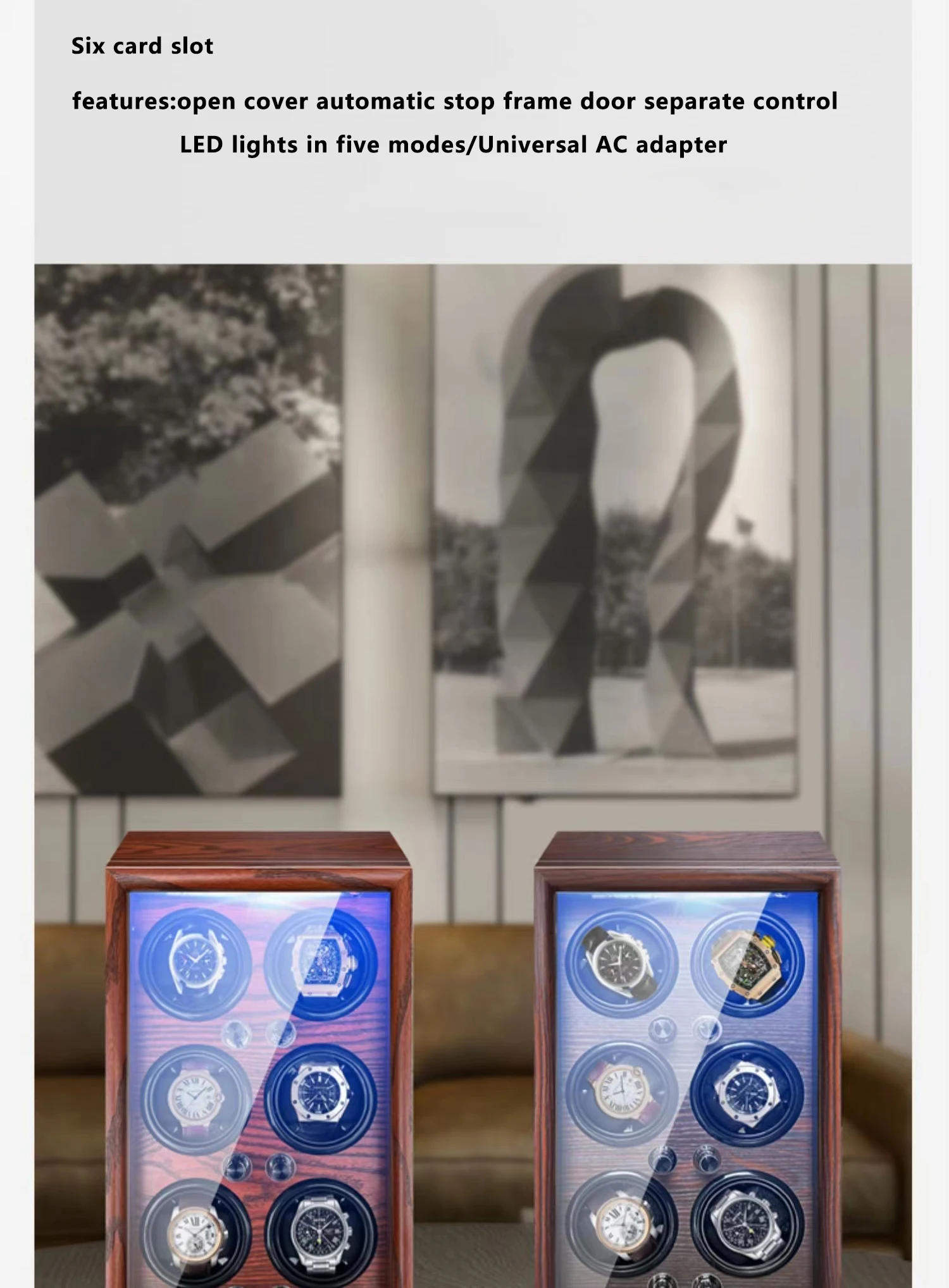 Mechanical Automatic Watch Winder Luxury Wood Watch Box Battery Installable With LED Light And Lid Sensor Watches Storage Box