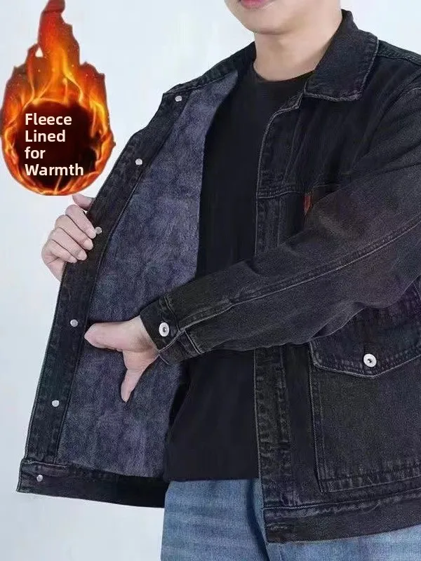 

Мужская зимняя джинсовая куртка с флисовой подкладкой, теплая, износостойкая, грязеотталкивающая, большого размера, свободного кроя, молодежная модель