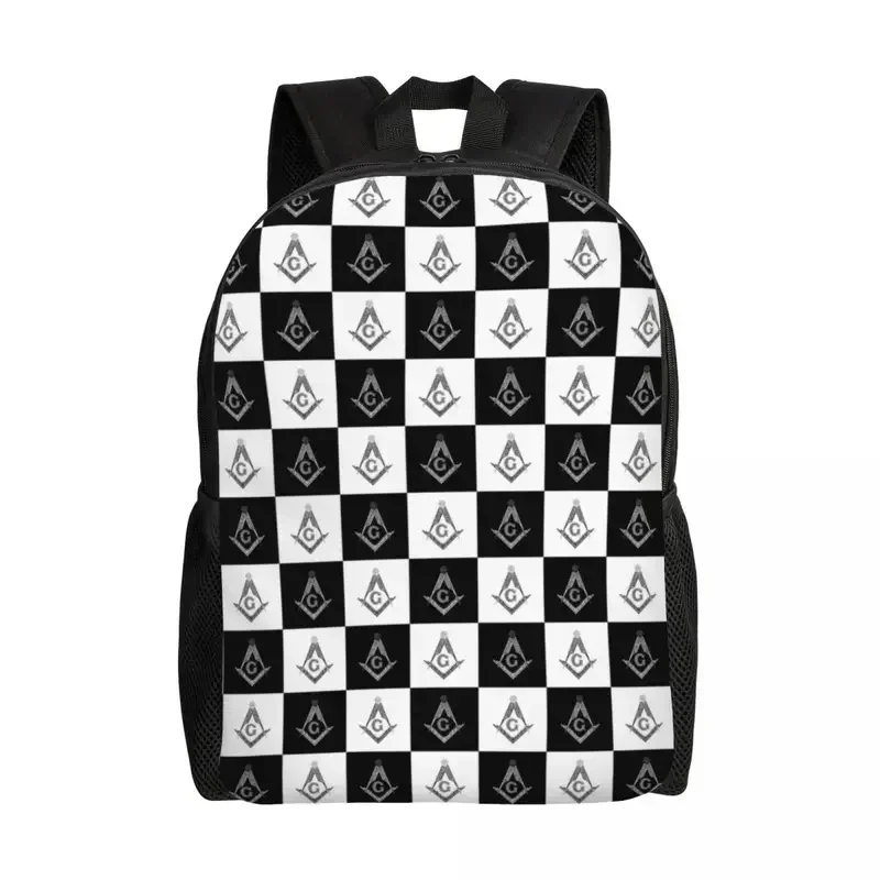 Personalized Freemason Checkered Black And White Pattern Backpack Men Women Basic Bookbag for College School Masonic Mason Bags