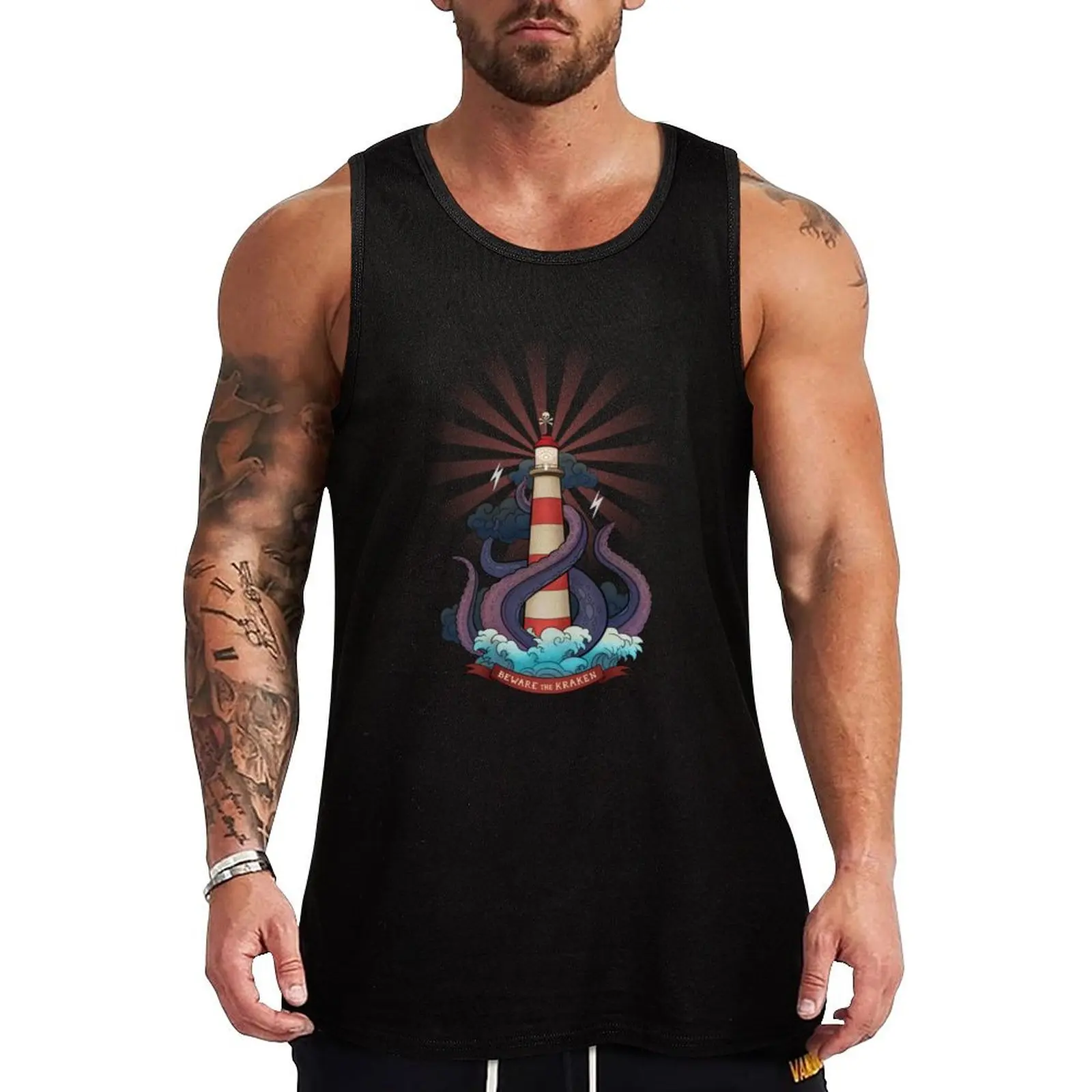 

Beware the Kraken Tank Top Gym man Body man sleeveless gym shirt man fitness muscular