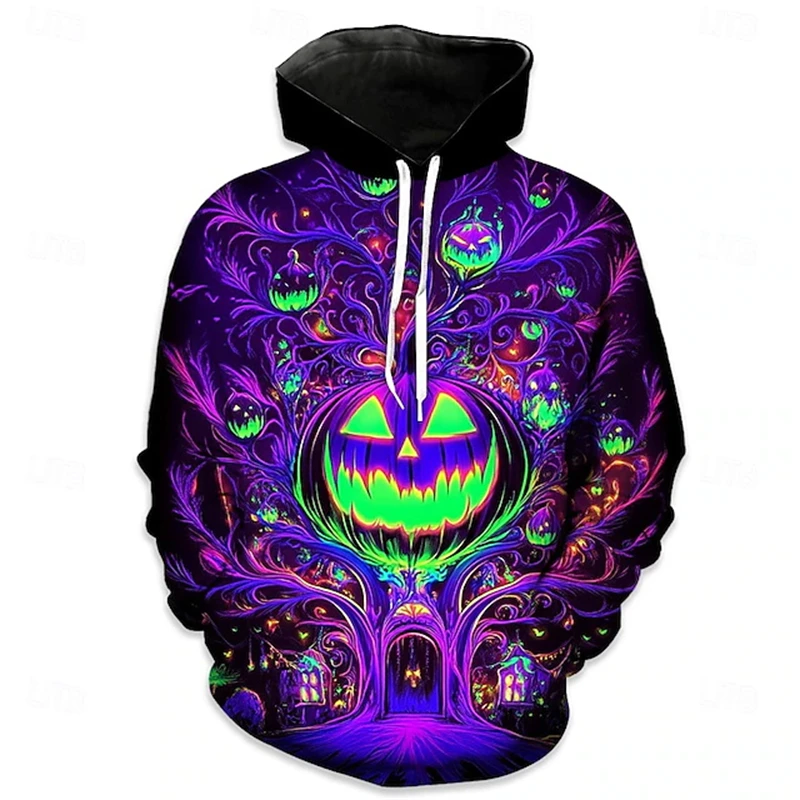 Mens Womens Halloween Pumpkin Graphic 3D Print Hoodie Cosplay Clothes Oversized Pull Over Sweatshirt For Kids Holidays Tracksuit