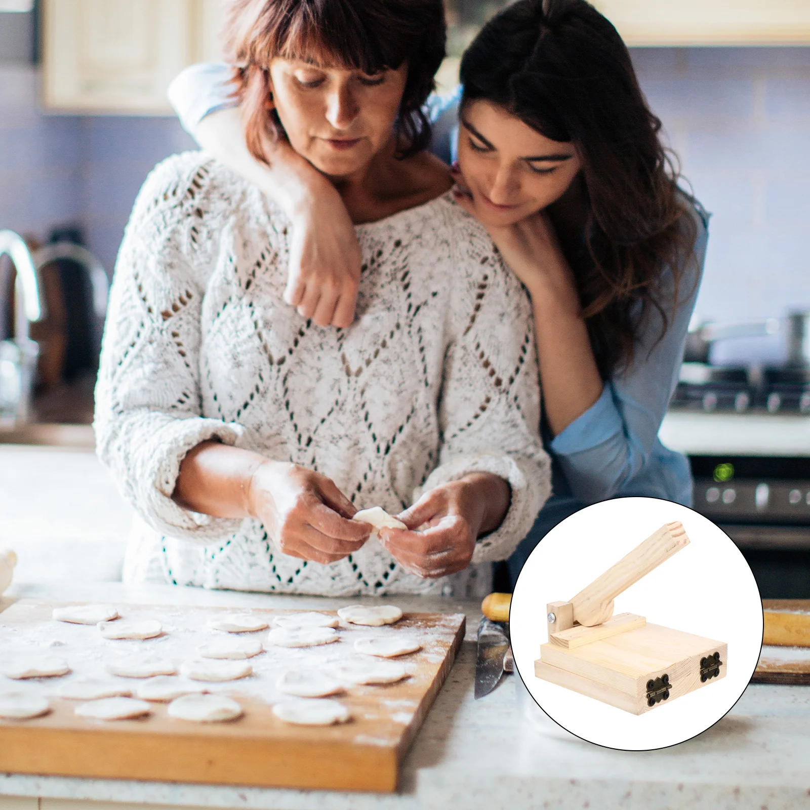 

1 pc Dumpling Wrapper Presser Manual Wooden Dough Pressing Tool For Easy Homemade Dumpling Making Kitchen Gadget Baking Utensil