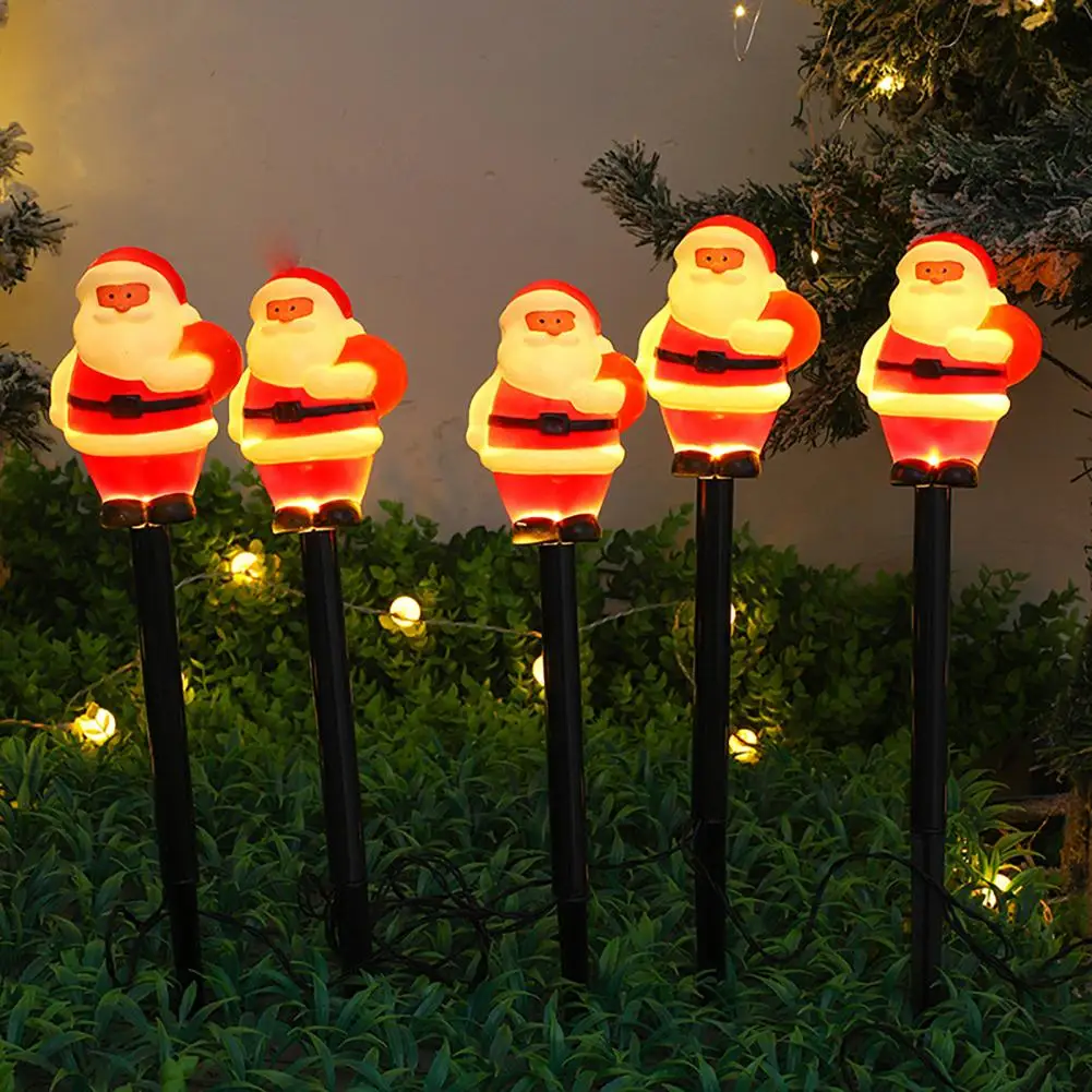 Solar Christmas Lights Light Sensing Christmas Pathway Lights Set of 5 Santa Shape Solar-powered Led for Outdoor for Front