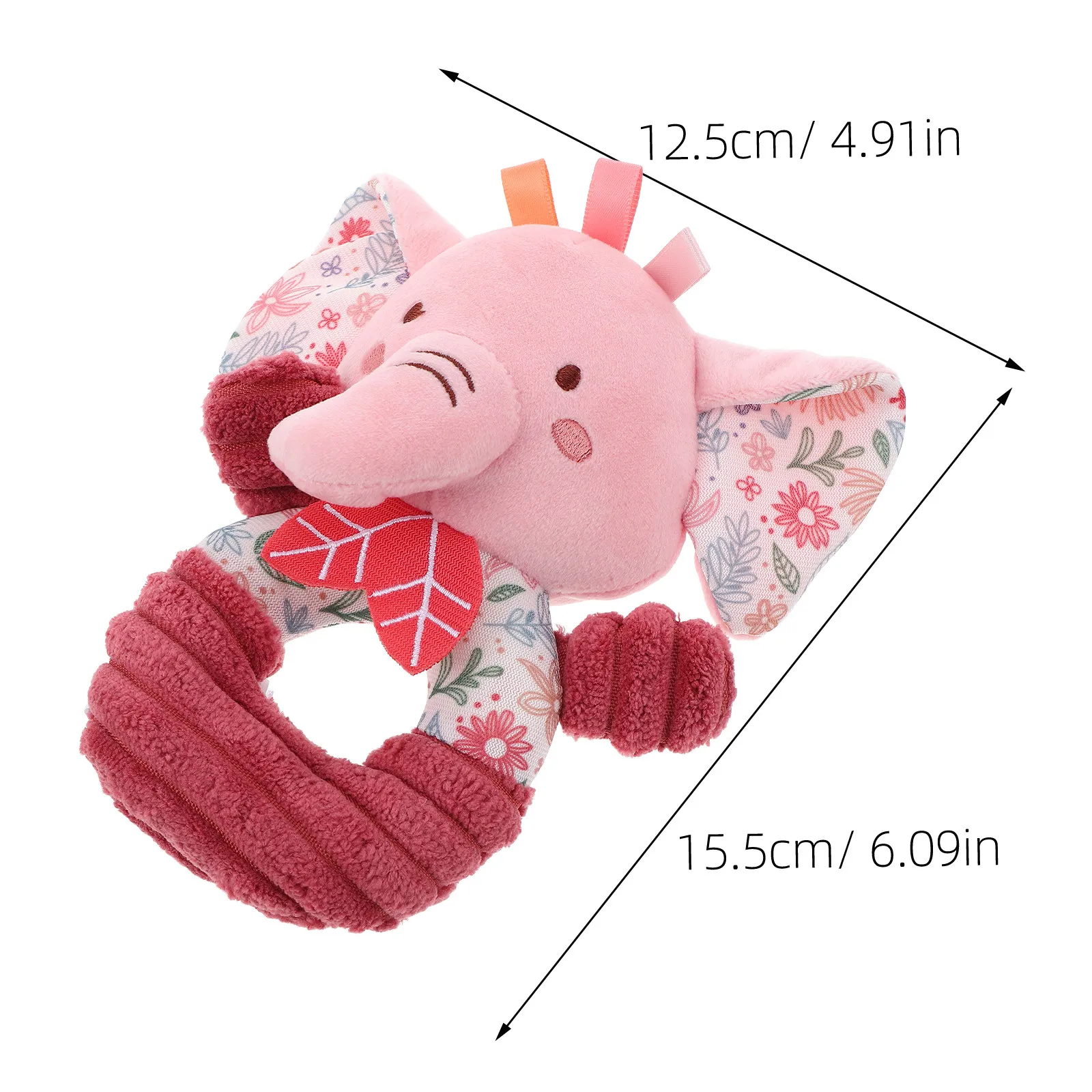 Zachte babyhand voor pasgeborenen Schattige olifantenring met ingebouwde rammelaar, knispergeluid Roze babyring Veilig, comfortabel pasgeboren kind