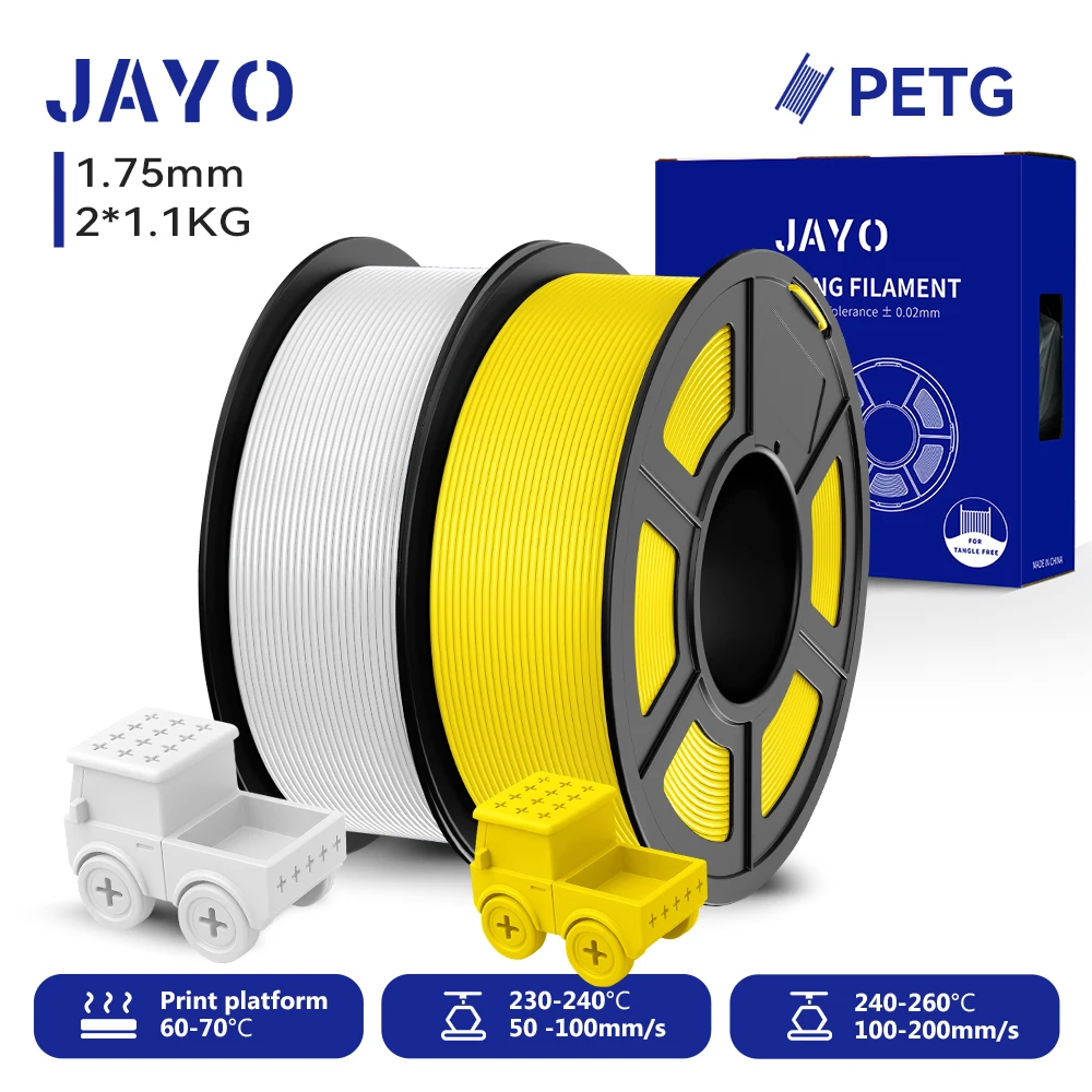 JAYO 2,2 kg 3D-PETG-Druckerfilament, 1,75 mm PETG-Druckerfilament, ordentlich gewickeltes 3D-Druckmaterial für Bambu FDM 3D-Drucker