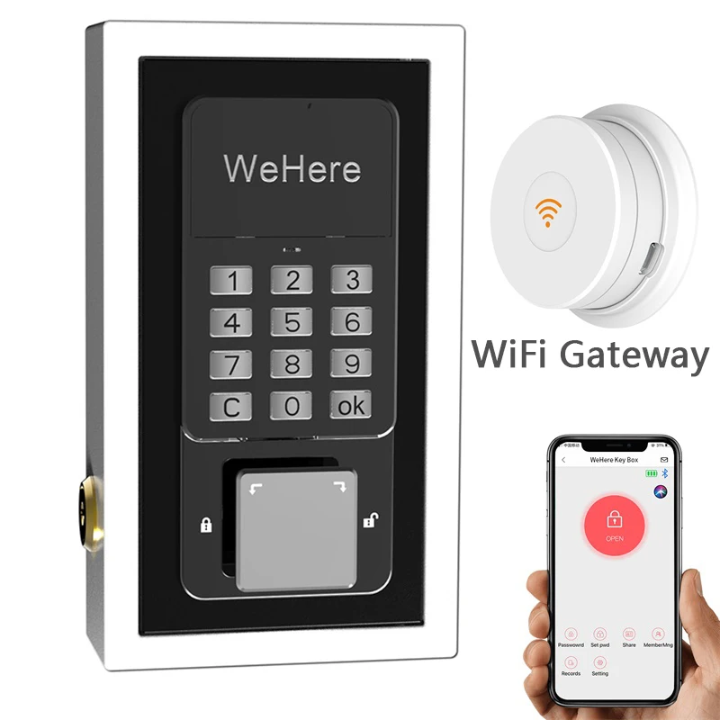 WeHere Smart Key Safe Box Phone Remote Control Wifi Security Boxes Password Outdoor Security Electronic Wall mounted Lock Boxes