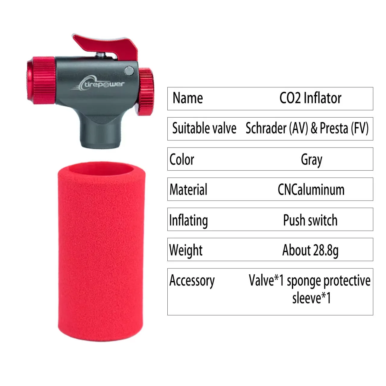 

Tirepower Portable Bicycle Mini CO2 Pump Tire Inflator For Schrader Presta Adapter MTB Road Bike Aluminum Alloy Automatic Pump
