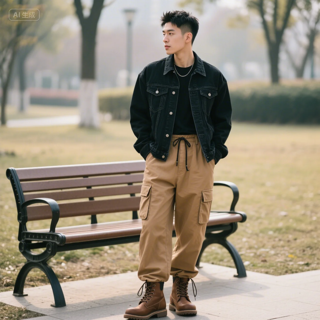 For Autumn Winter Loose Fit Multi Pocket Joggers Men Street Style Waist Drawstring Casual  Cargo Pants For Fitness Outdoor