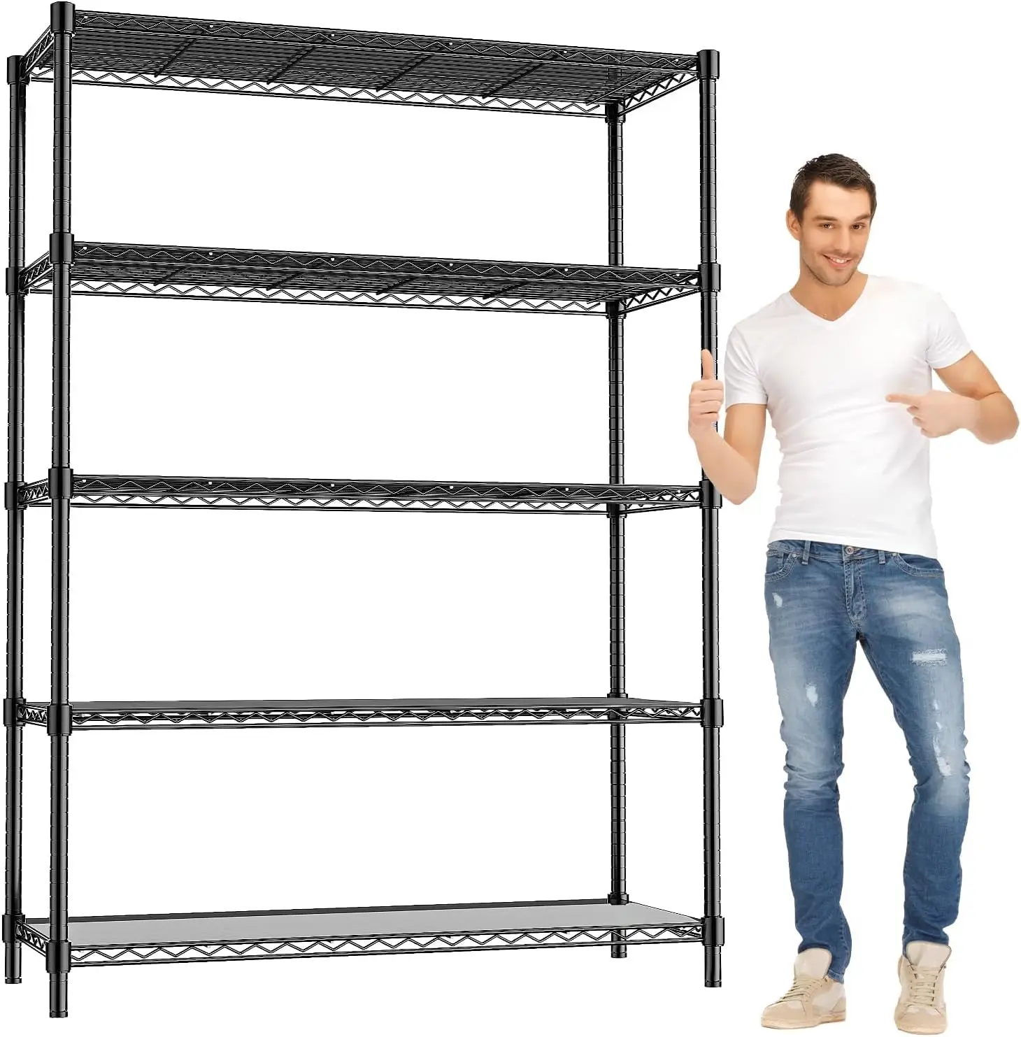 

48" W 5-Tier Heavy Duty Garage Shelving, 1875LBS Capacity, Adjustable Steel Storage Rack with 5 Waterproof Liners, 48"W x 18"D x 72"H, Black
