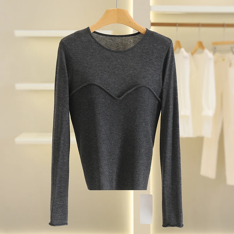 

Yao Design Thin Pure Color Slim Fit Knitted Base Layer irt for Women Fall Season Commute Sle Polyester Wool Acrylic Blend