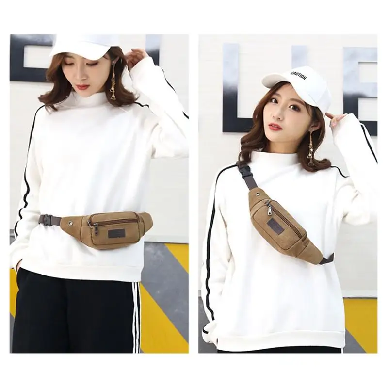 [F] Casual Canvas Waist Bag Unisex Functional Waist Bag Mobile Phone Bag Men And Women Convenient Belt Banana Bag Fanny Pack - view 6