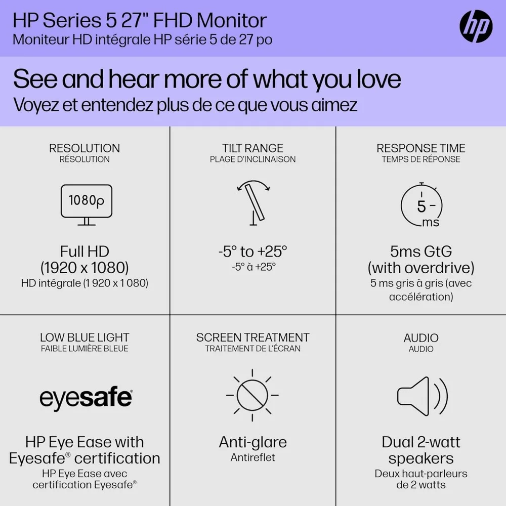 Series 5 27 inch FHD Monitor, Full HD Display (1920 x 1080), IPS panel, 99% sRGB, 1500:1 contrast ratio, 300 nits, Eye Ease