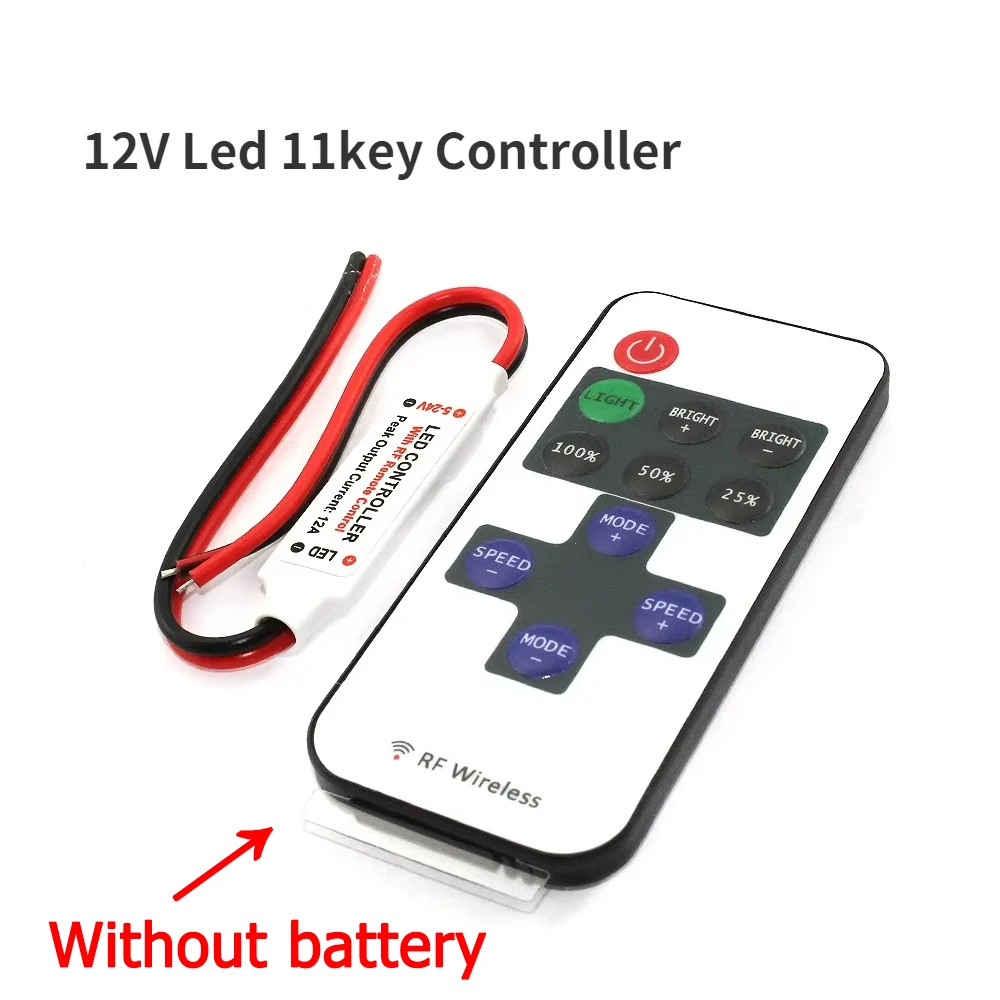 12V LED Strip Controller Mini Dimmer RF Wireless Remote 11key DC 5V 12V 24V Controller for LED Strip Light Single Color