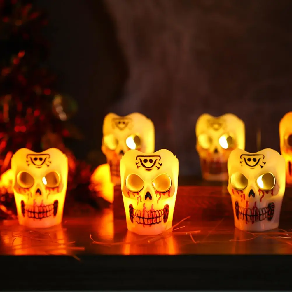 Compact Tabletop Decorative Light Battery Operated Candles Halloween Flameless Led Candle Set Spooky Skull Pumpkin for Indoor