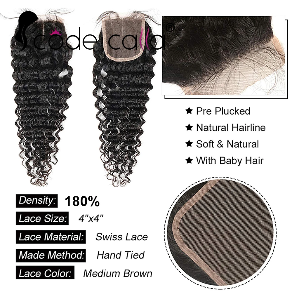 Bundles de cheveux humains brésiliens Deep Wave, 100% cheveux humains, cheveux Remy noirs naturels, bouclés, 3 faisceaux